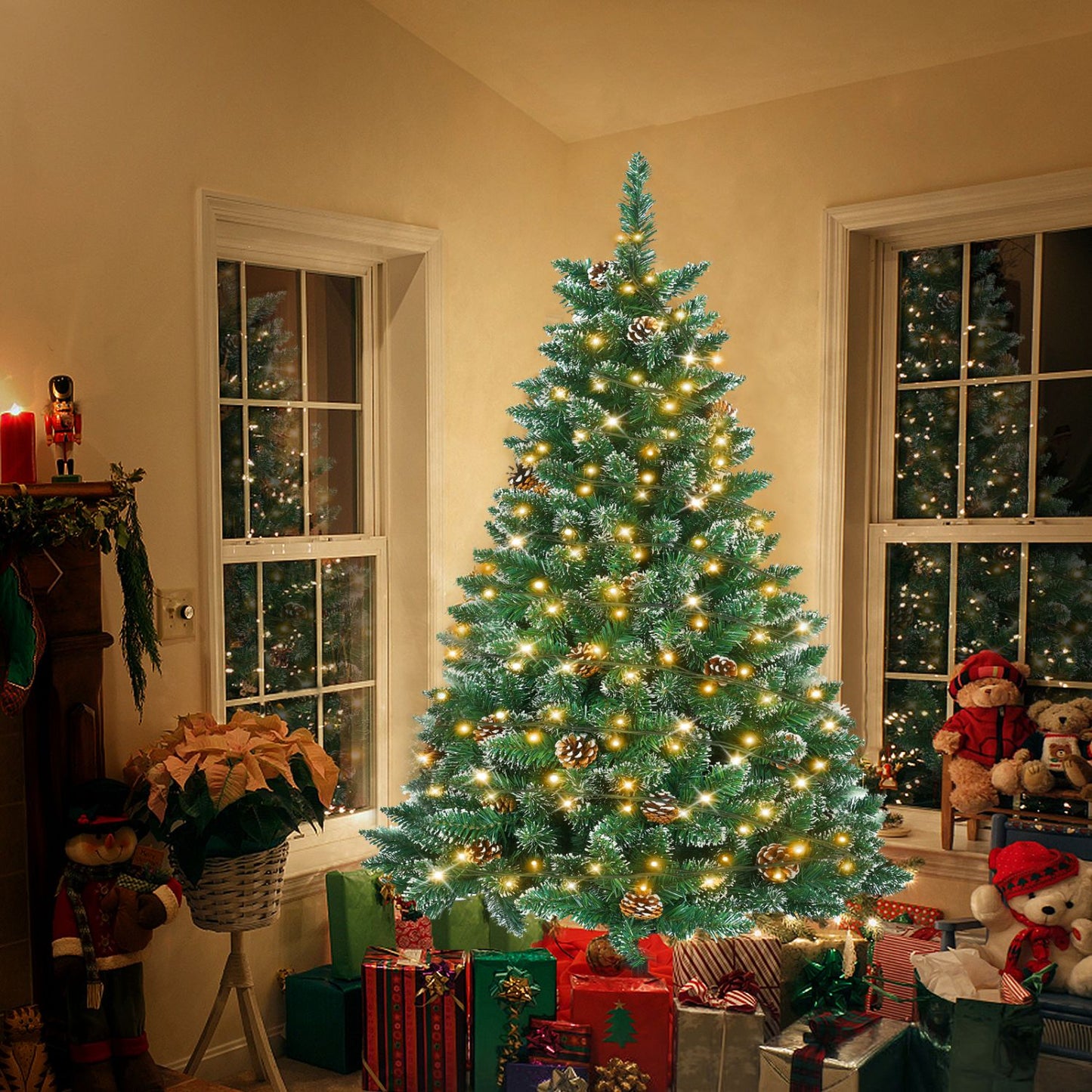 Künstlicher Weihnachtsbaum mit IP44-LEDs & Schneeeffekt – realistischer PVC-Baum mit Metallständer und Lichter🎄💡 120-240cm