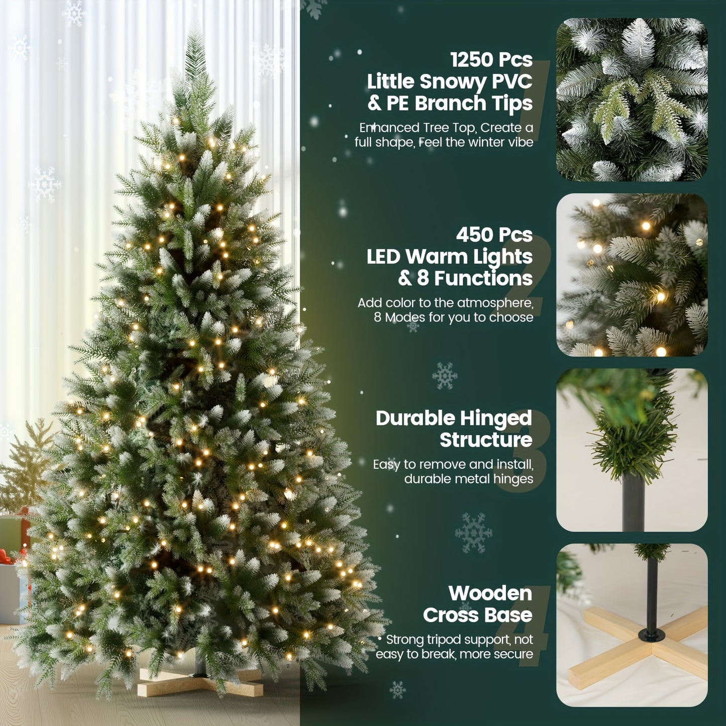 Verschneiter LED-Weihnachtsbaum 150–210 cm – künstliche Tanne mit Holzständer🎅🎄