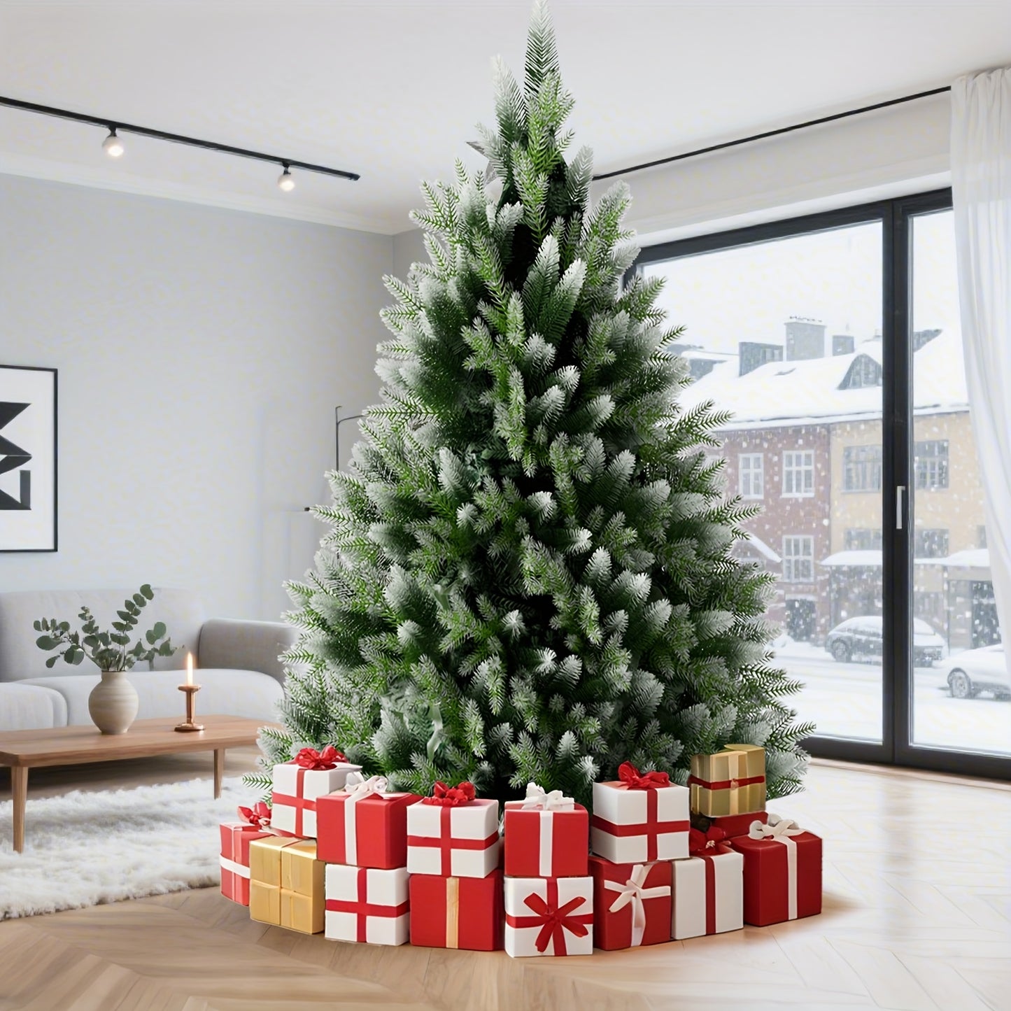 Großer künstlicher Weihnachtsbaum mit Holzfuß & Kunstschnee – perfekte Weihnachtsdeko für Haus & Büro 🎄❄️ 150/180/225cm