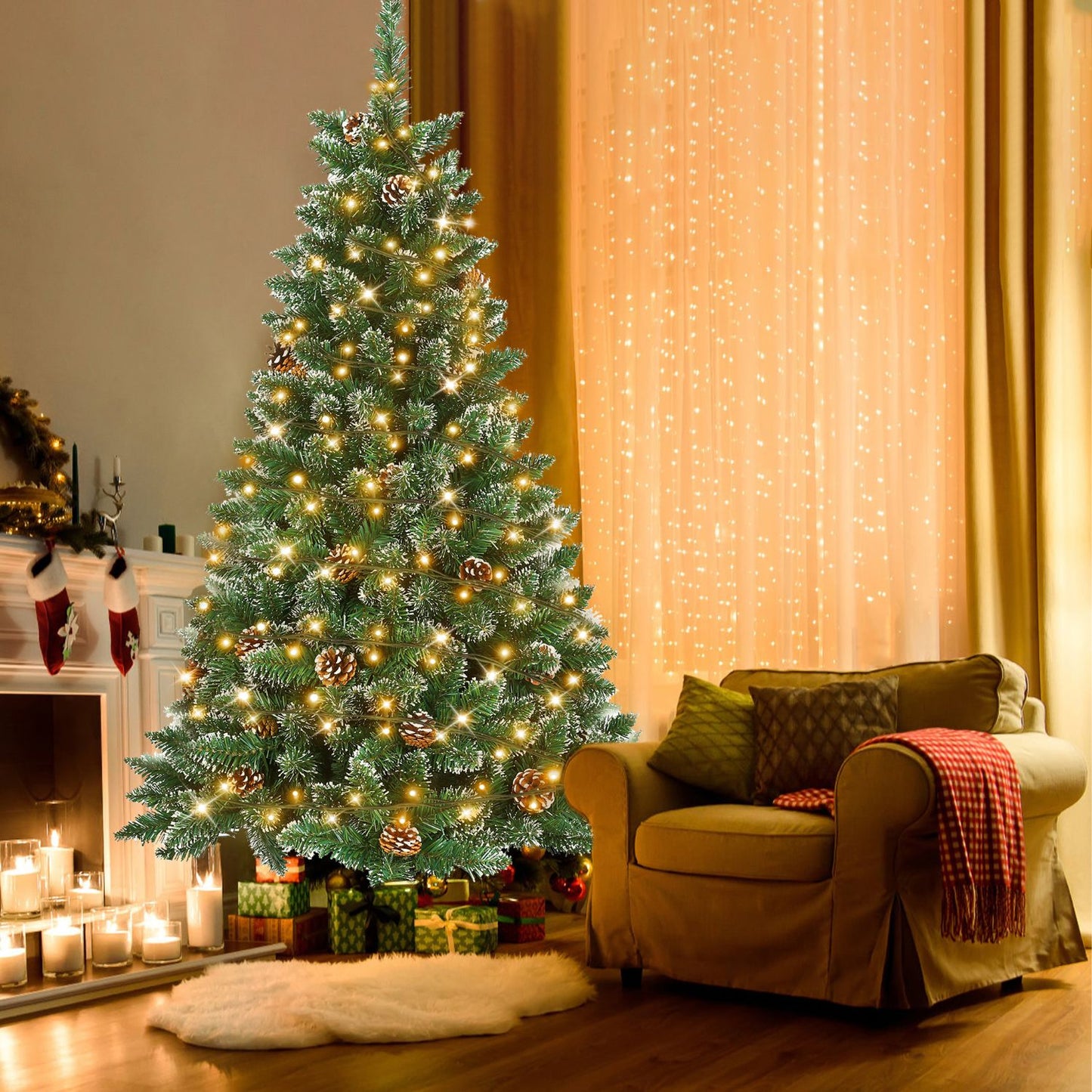 Künstlicher Weihnachtsbaum mit IP44-LEDs & Schneeeffekt – realistischer PVC-Baum mit Metallständer und Lichter🎄💡 120-240cm