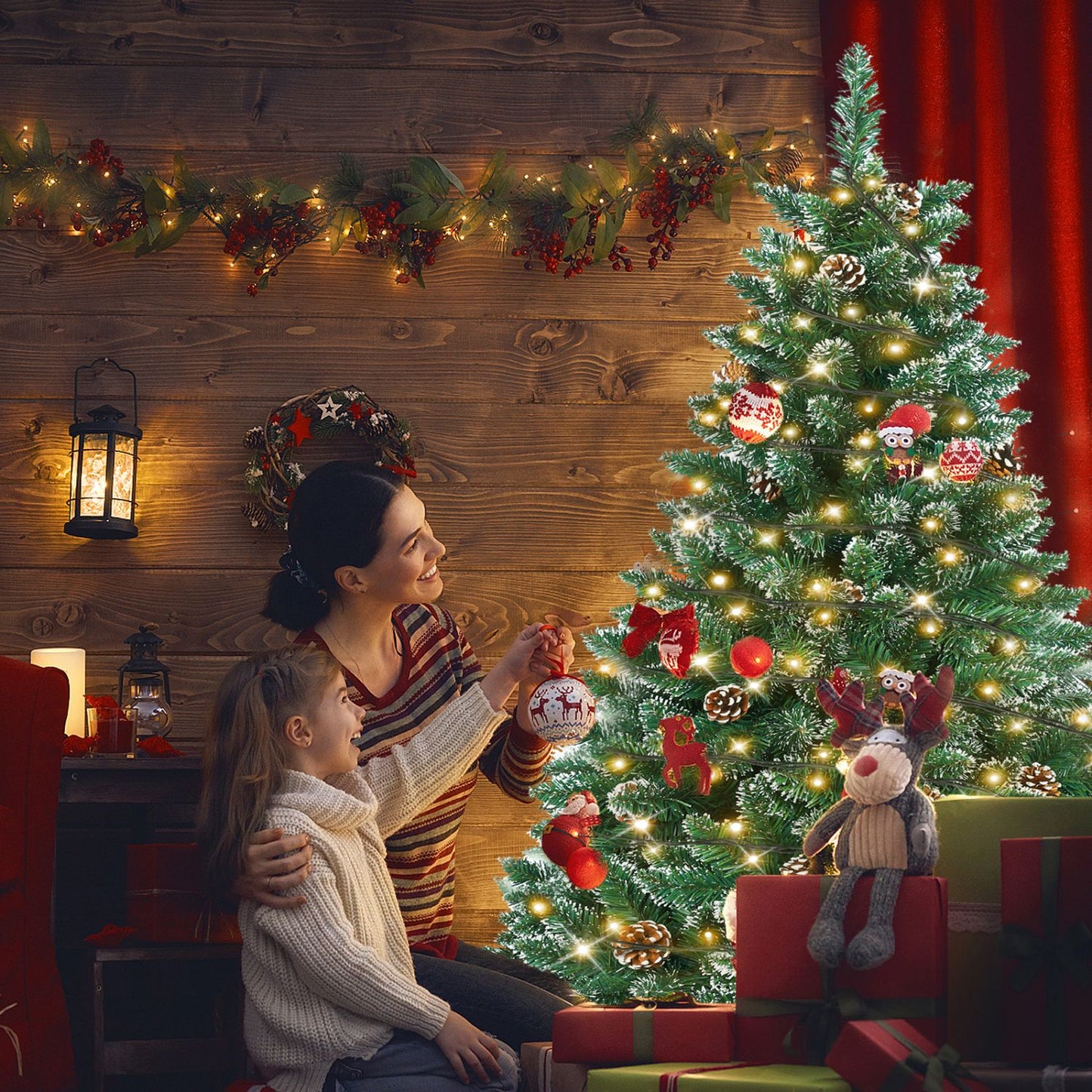 Künstlicher Weihnachtsbaum mit IP44-LEDs & Schneeeffekt – realistischer PVC-Baum mit Metallständer und Lichter🎄💡 120-240cm