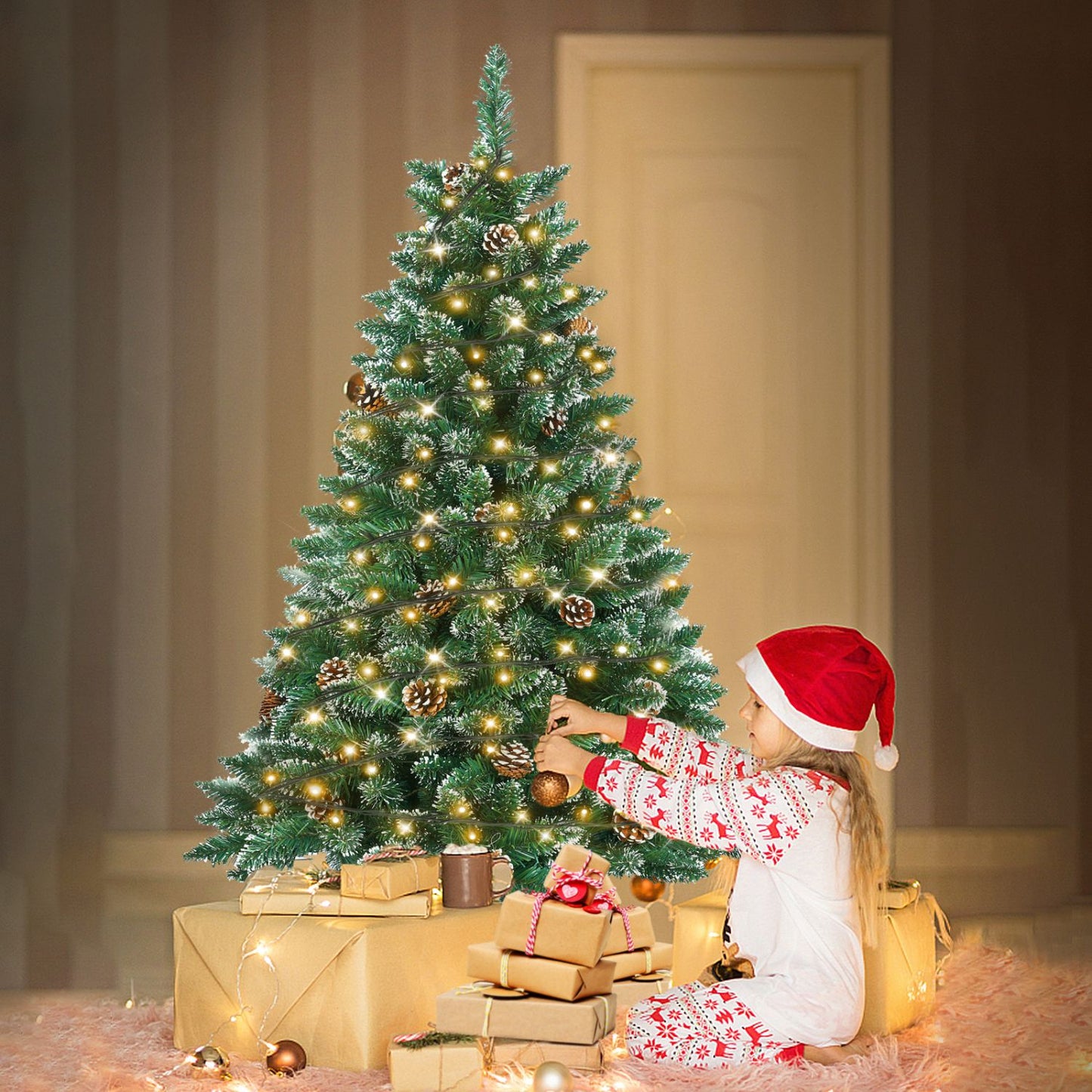 Künstlicher Weihnachtsbaum mit IP44-LEDs & Schneeeffekt – realistischer PVC-Baum mit Metallständer und Lichter🎄💡 120-240cm