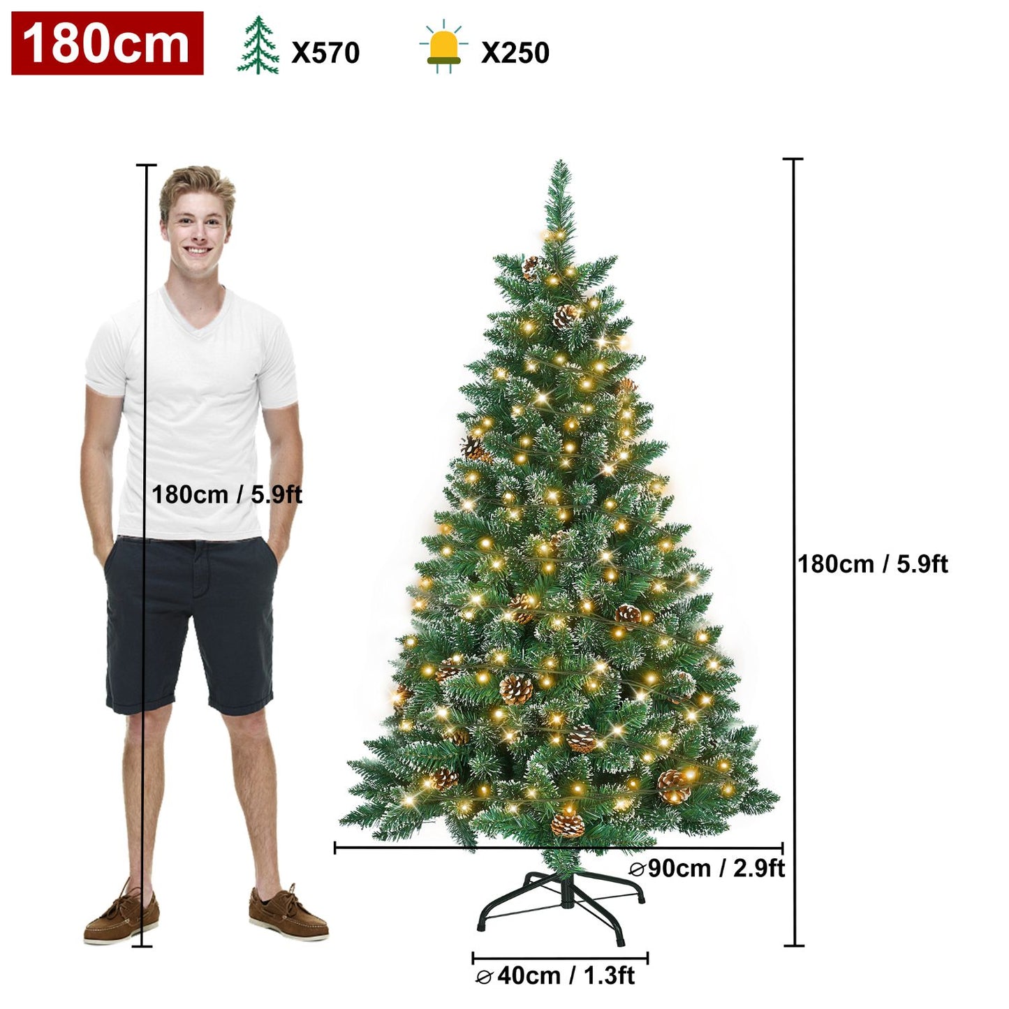 Künstlicher Weihnachtsbaum mit IP44-LEDs & Schneeeffekt – realistischer PVC-Baum mit Metallständer und Lichter🎄💡 120-240cm