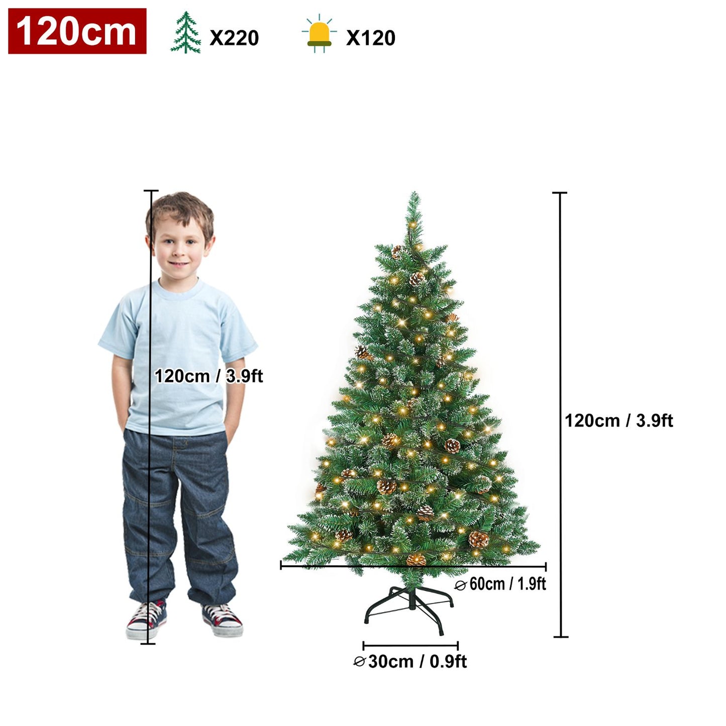 Künstlicher Weihnachtsbaum mit IP44-LEDs & Schneeeffekt – realistischer PVC-Baum mit Metallständer und Lichter🎄💡 120-240cm