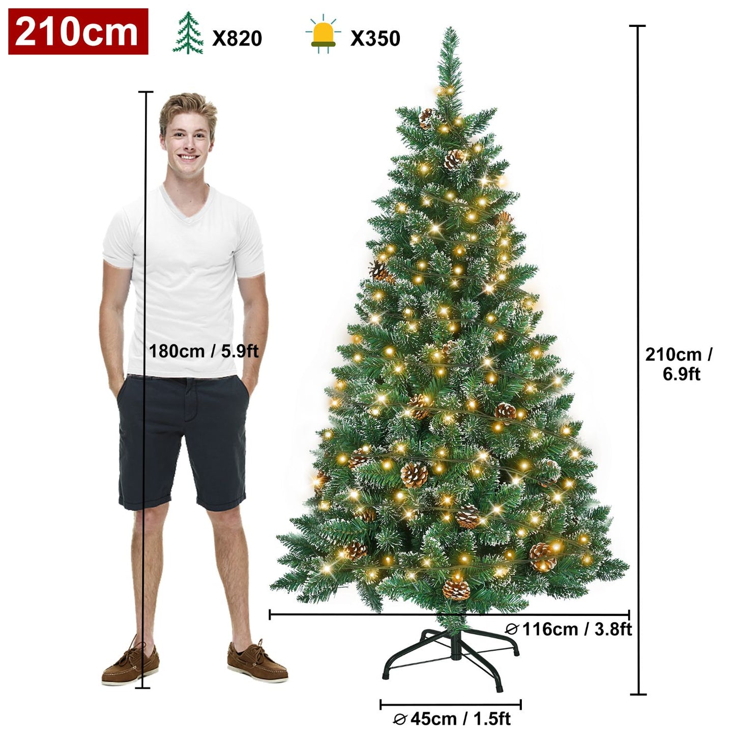 Künstlicher Weihnachtsbaum mit IP44-LEDs & Schneeeffekt – realistischer PVC-Baum mit Metallständer und Lichter🎄💡 120-240cm
