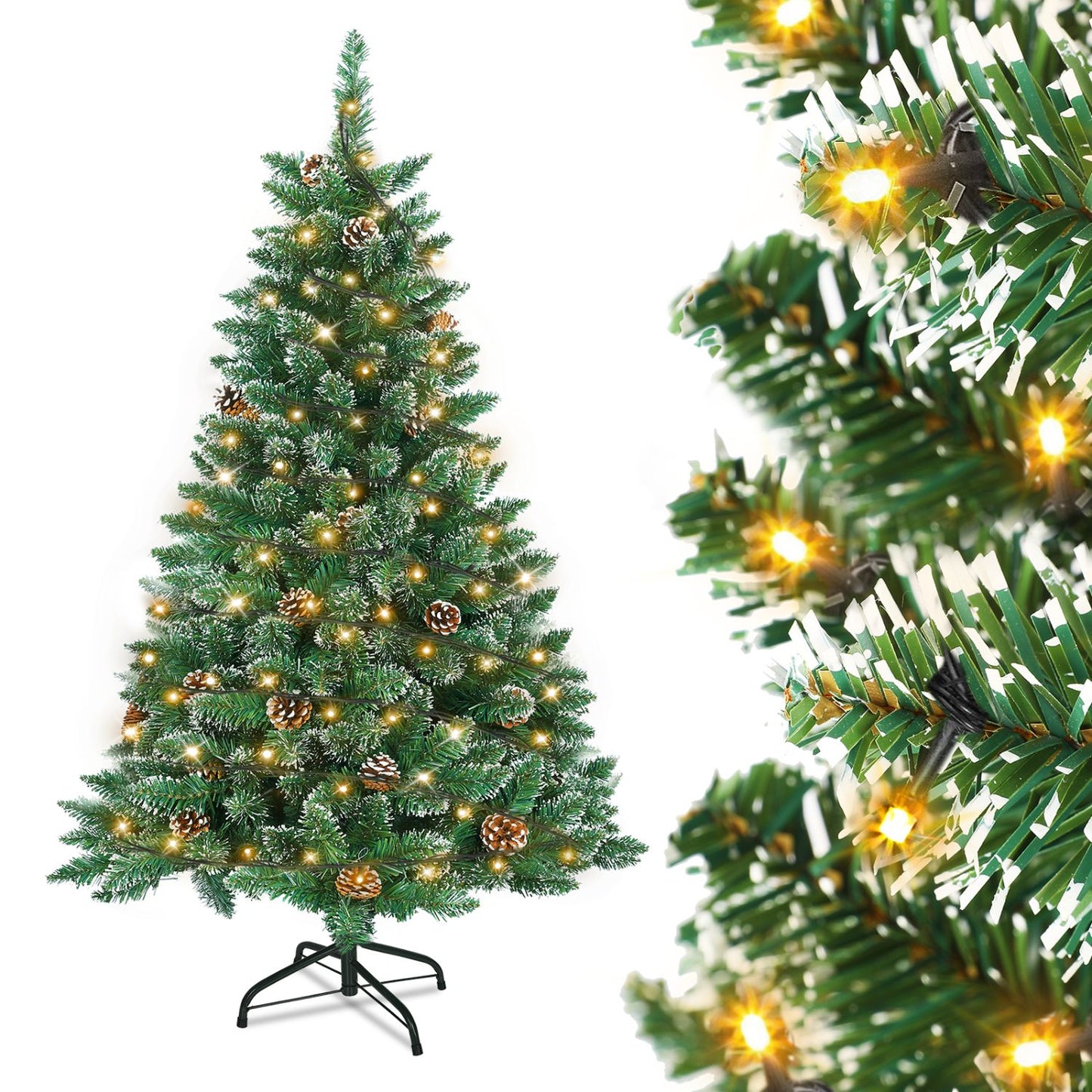 Künstlicher Weihnachtsbaum mit IP44-LEDs & Schneeeffekt – realistischer PVC-Baum mit Metallständer und Lichter🎄💡 120-240cm