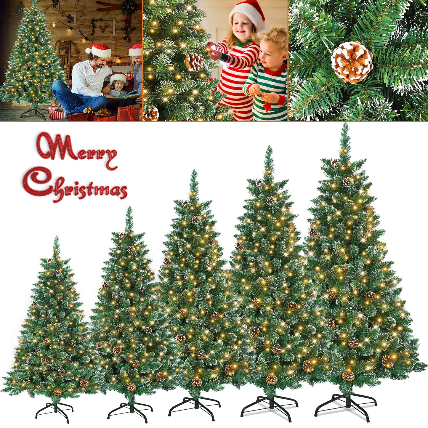 Künstlicher Weihnachtsbaum mit IP44-LEDs & Schneeeffekt – realistischer PVC-Baum mit Metallständer und Lichter🎄💡 120-240cm
