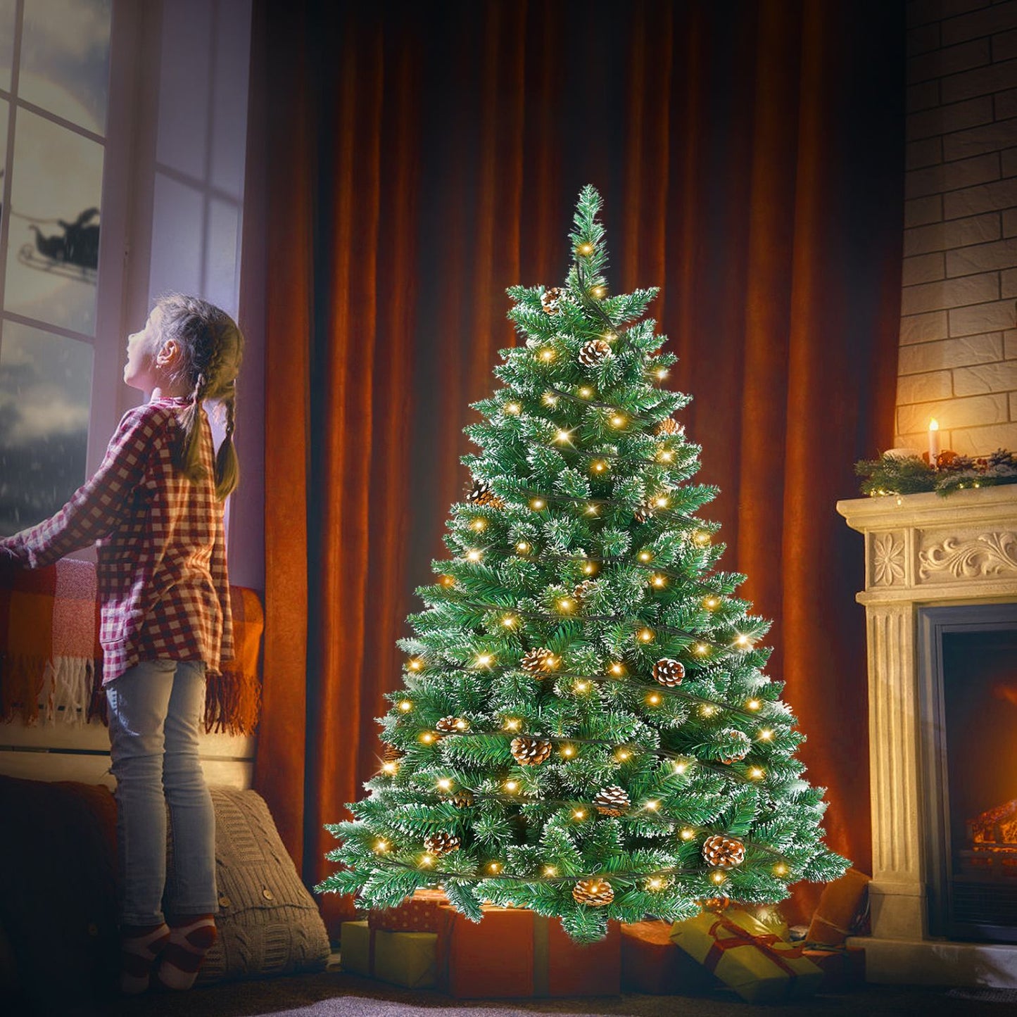 Künstlicher Weihnachtsbaum mit IP44-LEDs & Schneeeffekt – realistischer PVC-Baum mit Metallständer und Lichter🎄💡 120-240cm