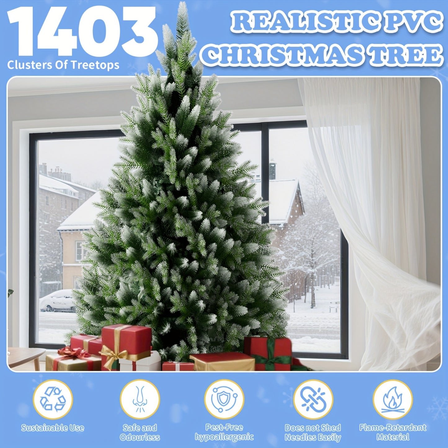 Großer künstlicher Weihnachtsbaum mit Holzfuß & Kunstschnee – perfekte Weihnachtsdeko für Haus & Büro 🎄❄️ 150/180/225cm
