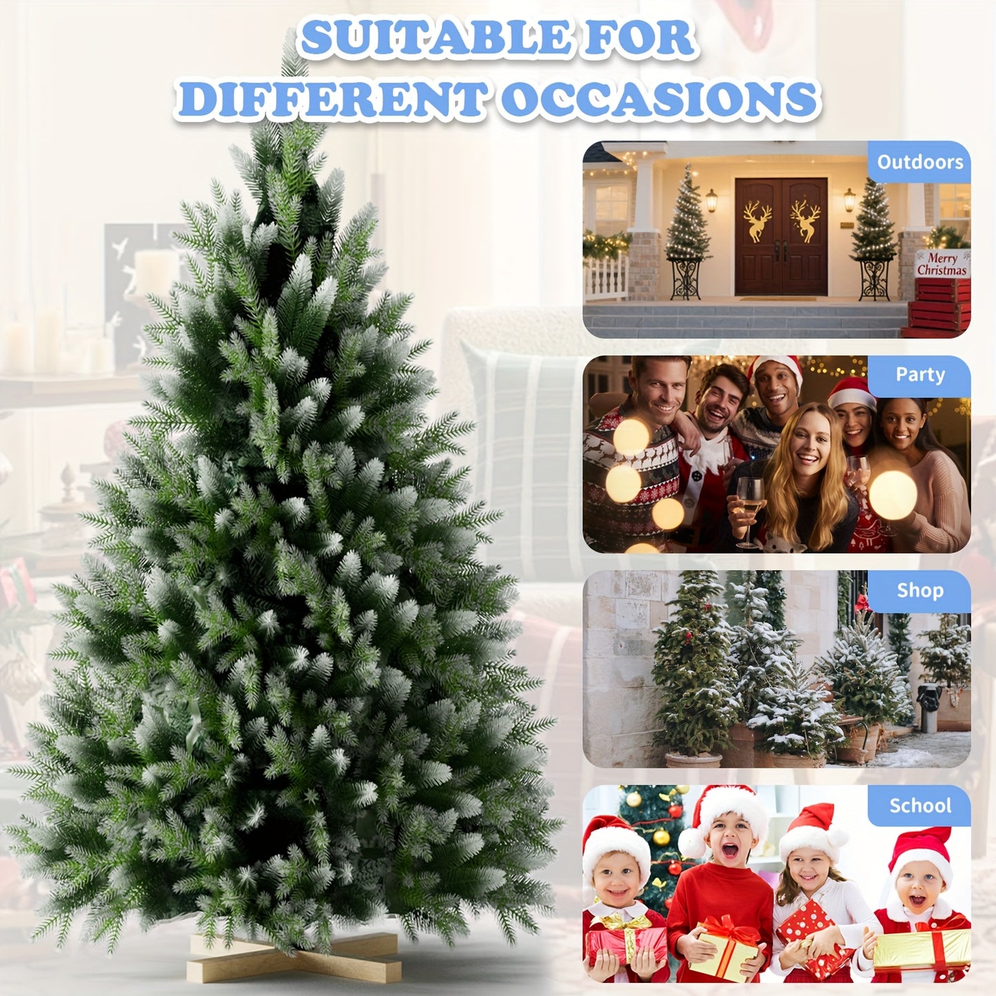 Großer künstlicher Weihnachtsbaum mit Holzfuß & Kunstschnee – perfekte Weihnachtsdeko für Haus & Büro 🎄❄️ 150/180/225cm