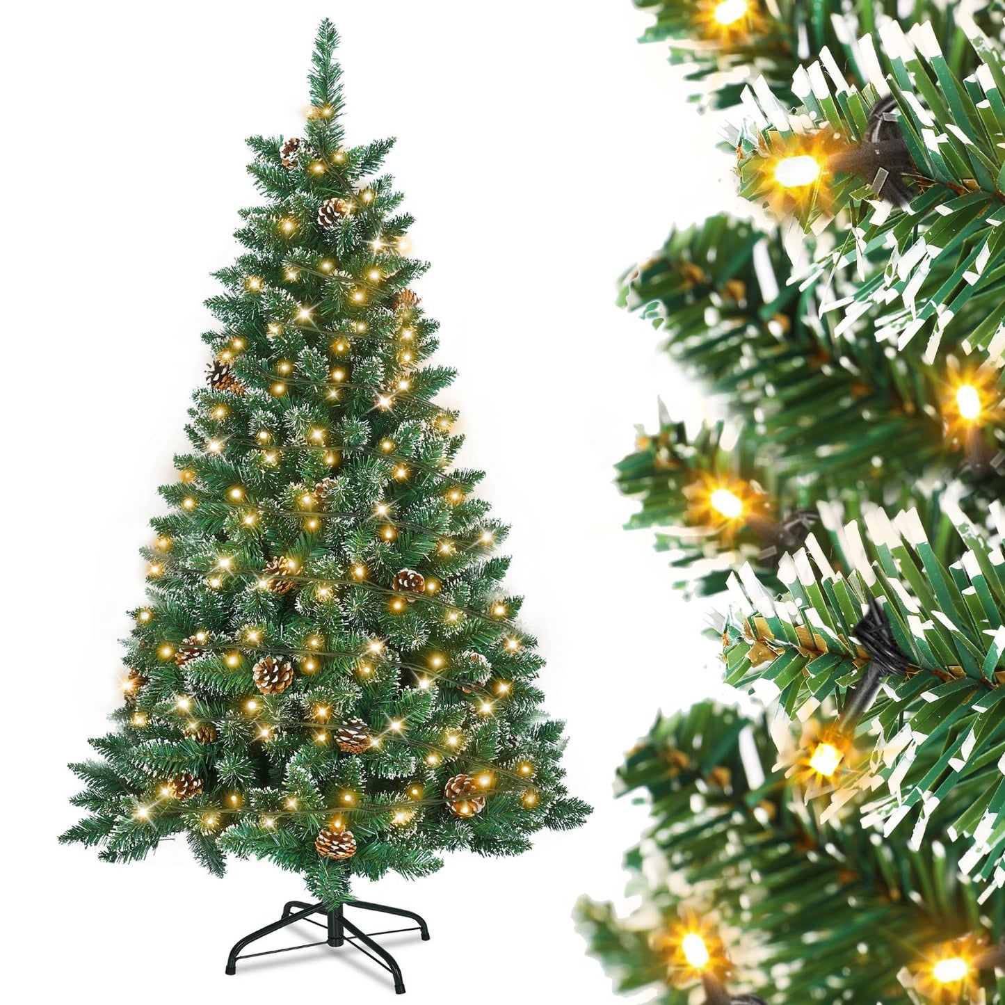 Künstlicher Weihnachtsbaum mit IP44-LEDs & Schneeeffekt – realistischer PVC-Baum mit Metallständer und Lichter🎄💡 120-240cm