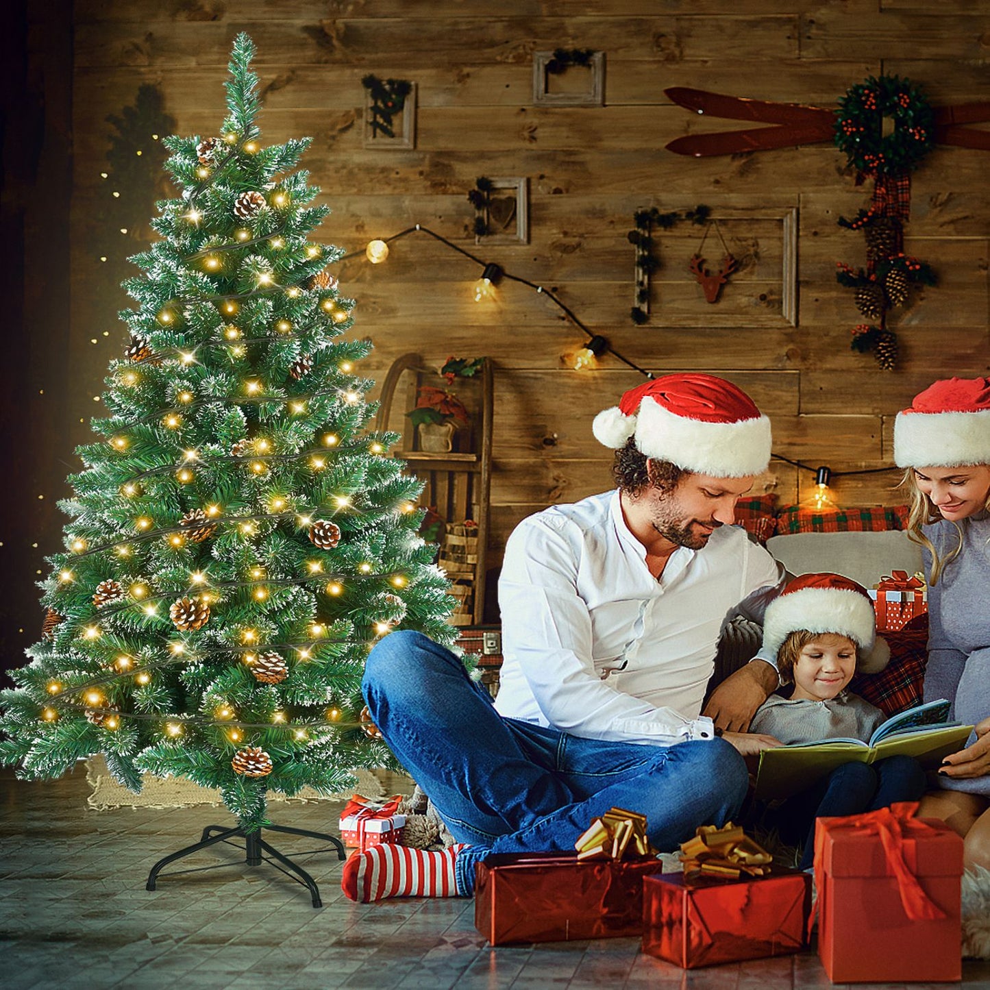 Künstlicher Weihnachtsbaum mit IP44-LEDs & Schneeeffekt – realistischer PVC-Baum mit Metallständer und Lichter🎄💡 120-240cm