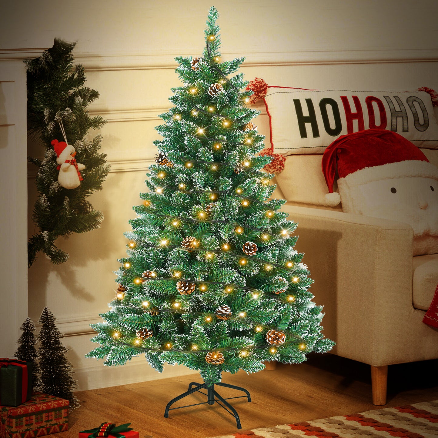 Künstlicher Weihnachtsbaum mit IP44-LEDs & Schneeeffekt – realistischer PVC-Baum mit Metallständer und Lichter🎄💡 120-240cm
