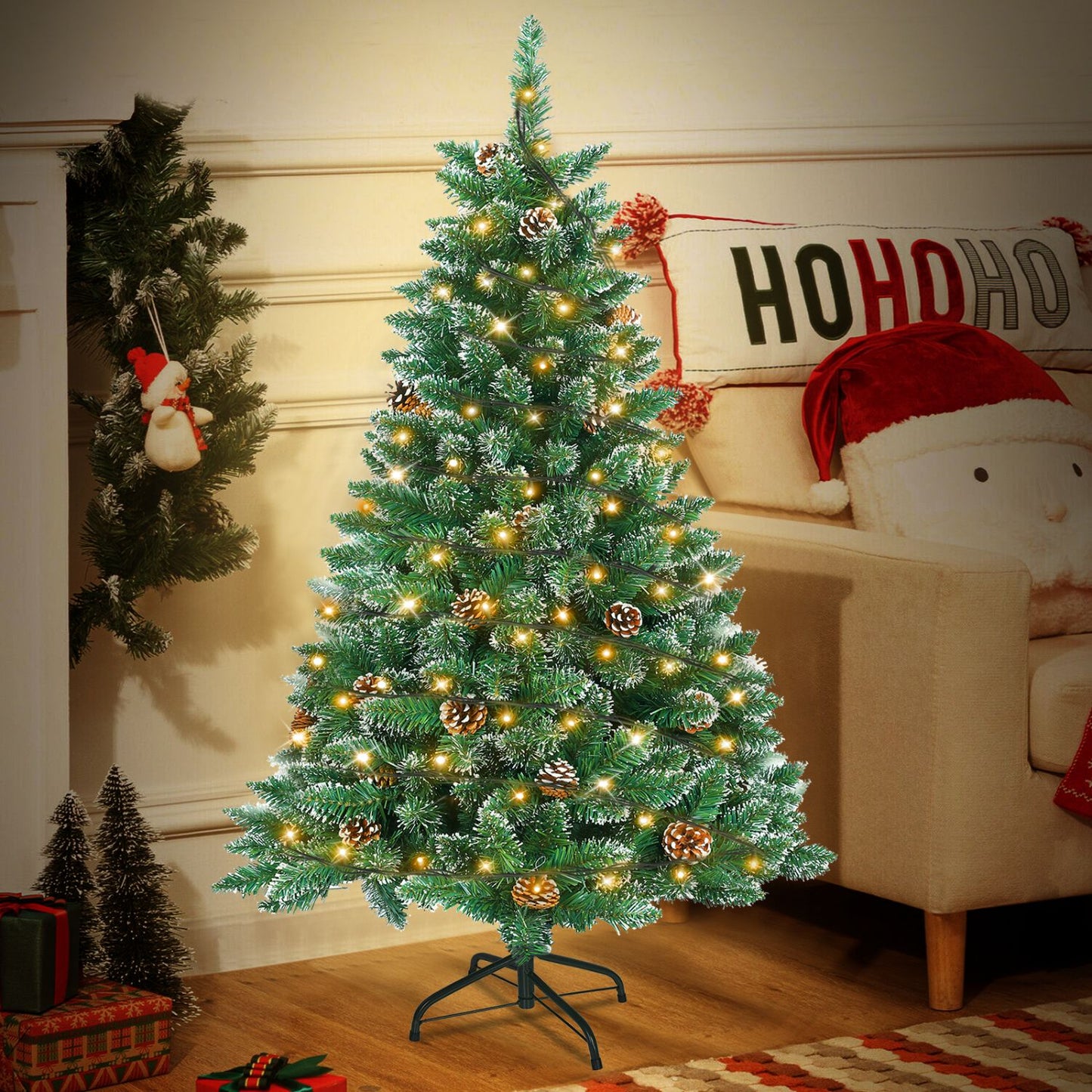 Künstlicher Weihnachtsbaum mit IP44-LEDs & Schneeeffekt – realistischer PVC-Baum mit Metallständer und Lichter🎄💡 120-240cm