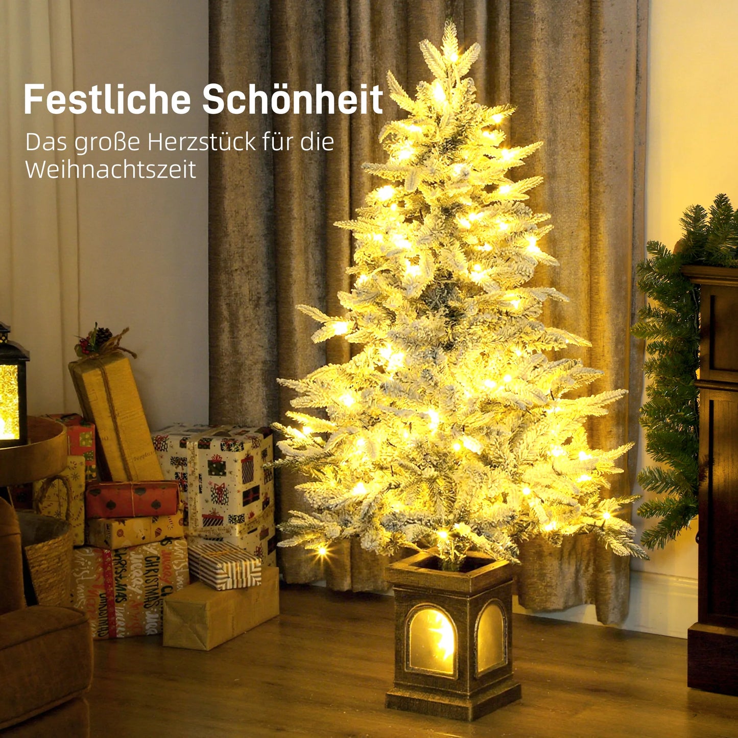 Weihnachtsbaum 120 cm 🎄 Mit Schnee-Look & integrierten LED-Lichtern – zauberhafte Winterstimmung garantiert!