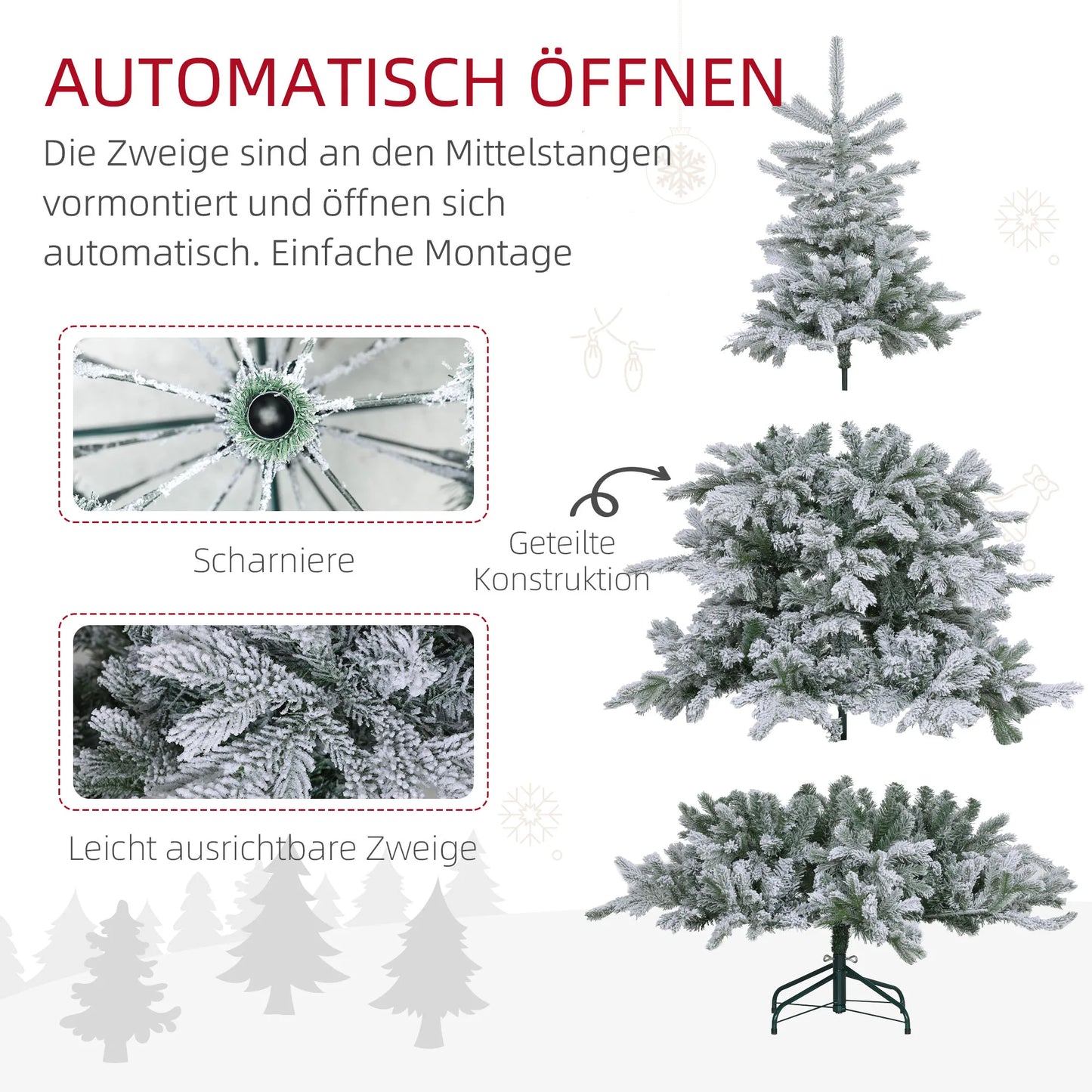 Weihnachtsbaum 180 cm 🎄 Mit 1321 Zweigen & Schnee-Style – üppiger, realistischer Baum für festliche Winterstimmung!