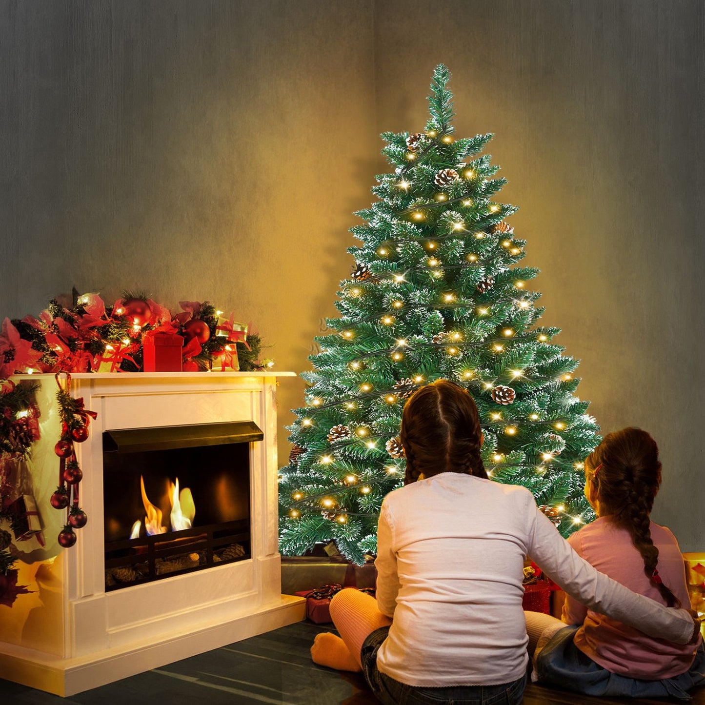 Künstlicher Weihnachtsbaum mit IP44-LEDs & Schneeeffekt – realistischer PVC-Baum mit Metallständer und Lichter🎄💡 120-240cm