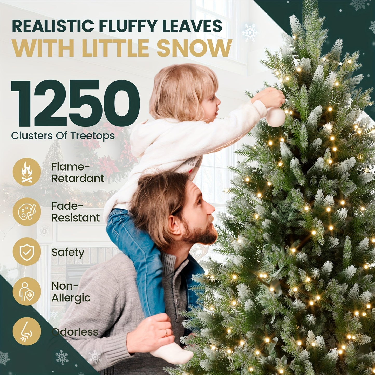 Verschneiter LED-Weihnachtsbaum 150–210 cm – künstliche Tanne mit Holzständer🎅🎄