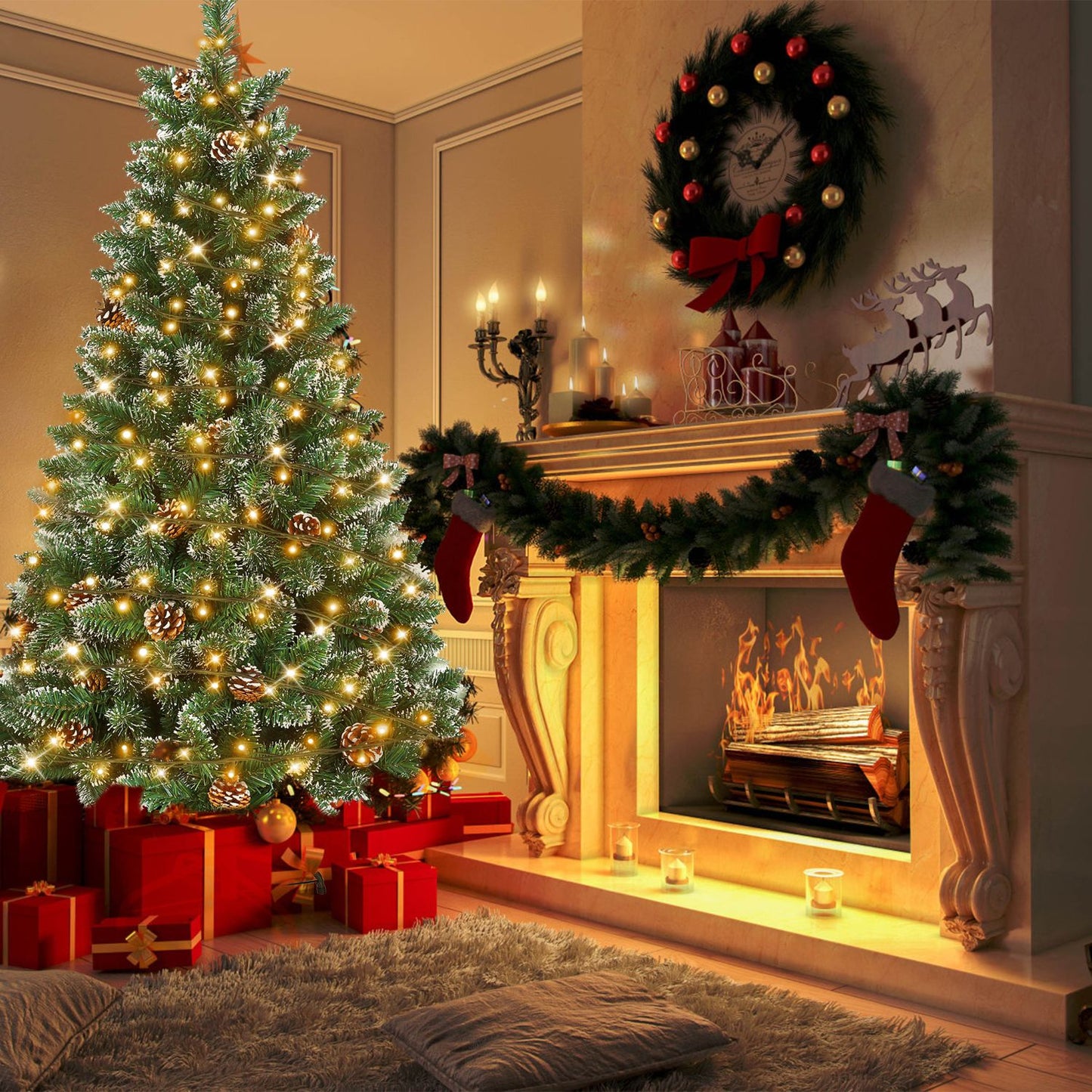 Künstlicher Weihnachtsbaum mit IP44-LEDs & Schneeeffekt – realistischer PVC-Baum mit Metallständer und Lichter🎄💡 120-240cm