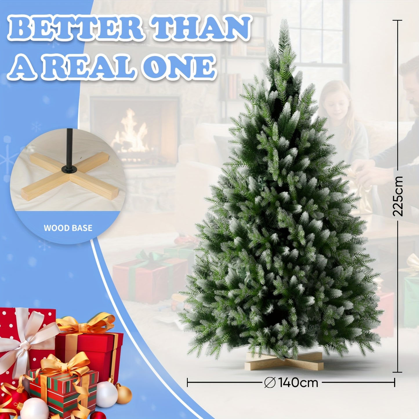 Großer künstlicher Weihnachtsbaum mit Holzfuß & Kunstschnee – perfekte Weihnachtsdeko für Haus & Büro 🎄❄️ 150/180/225cm