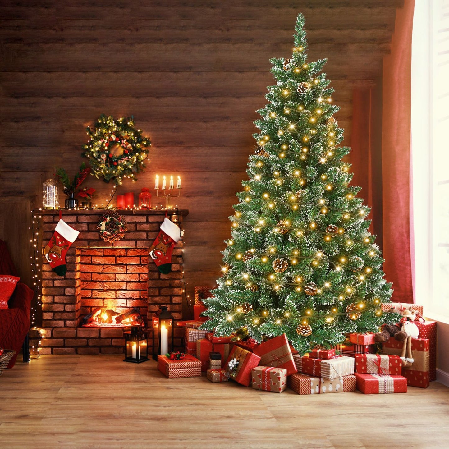 Künstlicher Weihnachtsbaum mit IP44-LEDs & Schneeeffekt – realistischer PVC-Baum mit Metallständer und Lichter🎄💡 120-240cm