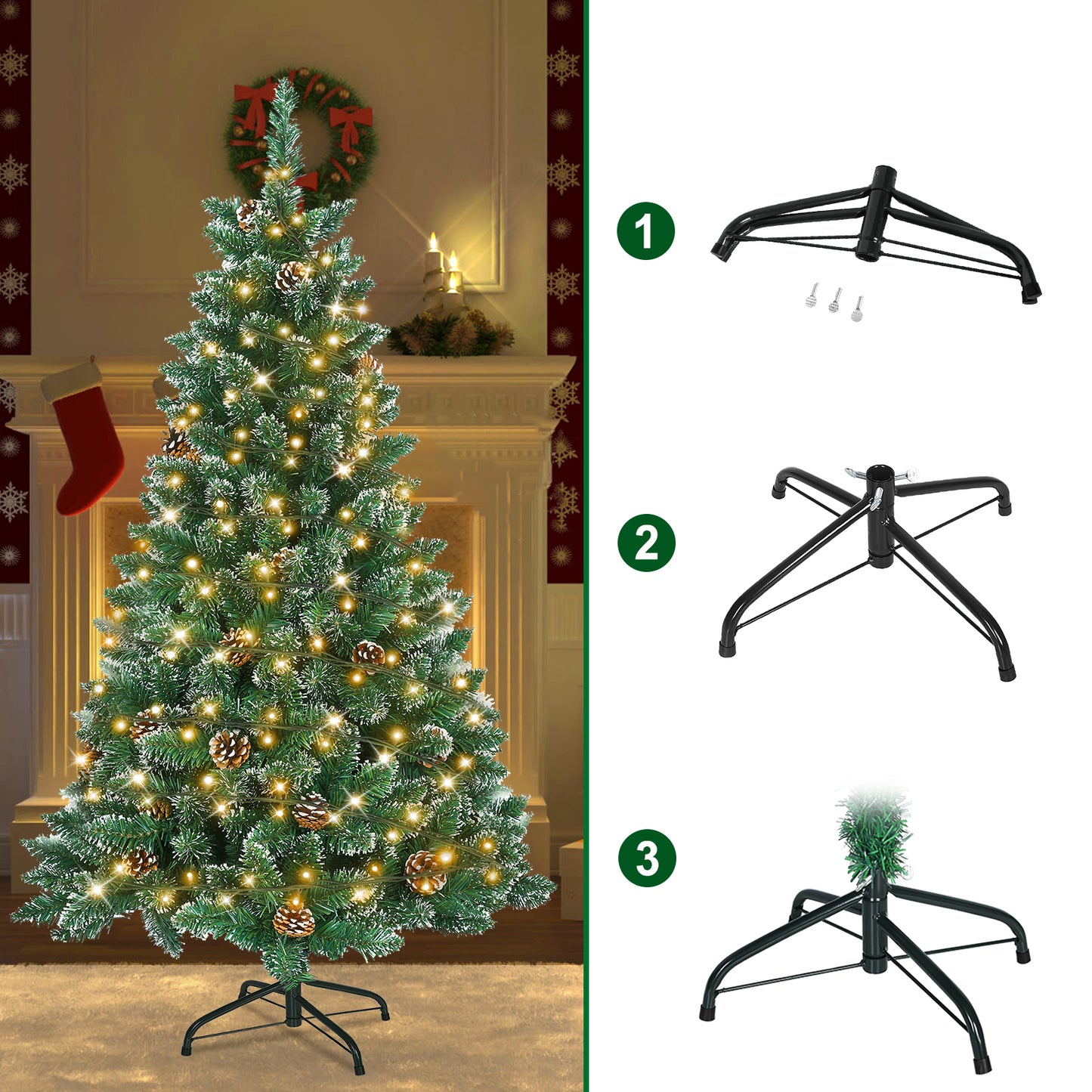 Künstlicher Weihnachtsbaum mit IP44-LEDs & Schneeeffekt – realistischer PVC-Baum mit Metallständer und Lichter🎄💡 120-240cm