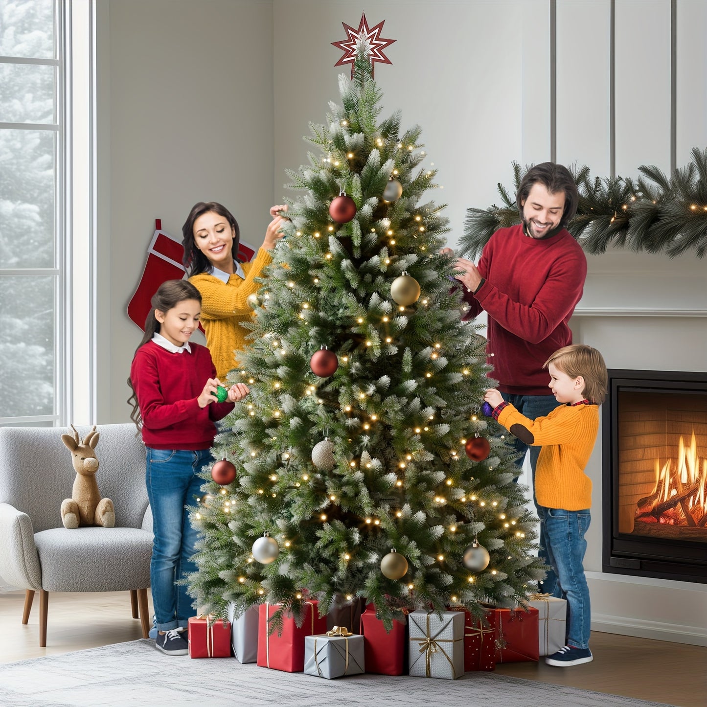 Verschneiter LED-Weihnachtsbaum 150–210 cm – künstliche Tanne mit Holzständer🎅🎄