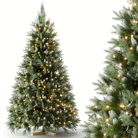 Verschneiter LED-Weihnachtsbaum 150–210 cm – künstliche Tanne mit Holzständer🎅🎄