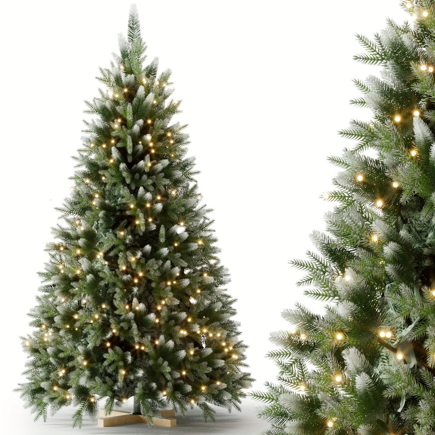 Verschneiter LED-Weihnachtsbaum 150–210 cm – künstliche Tanne mit Holzständer🎅🎄