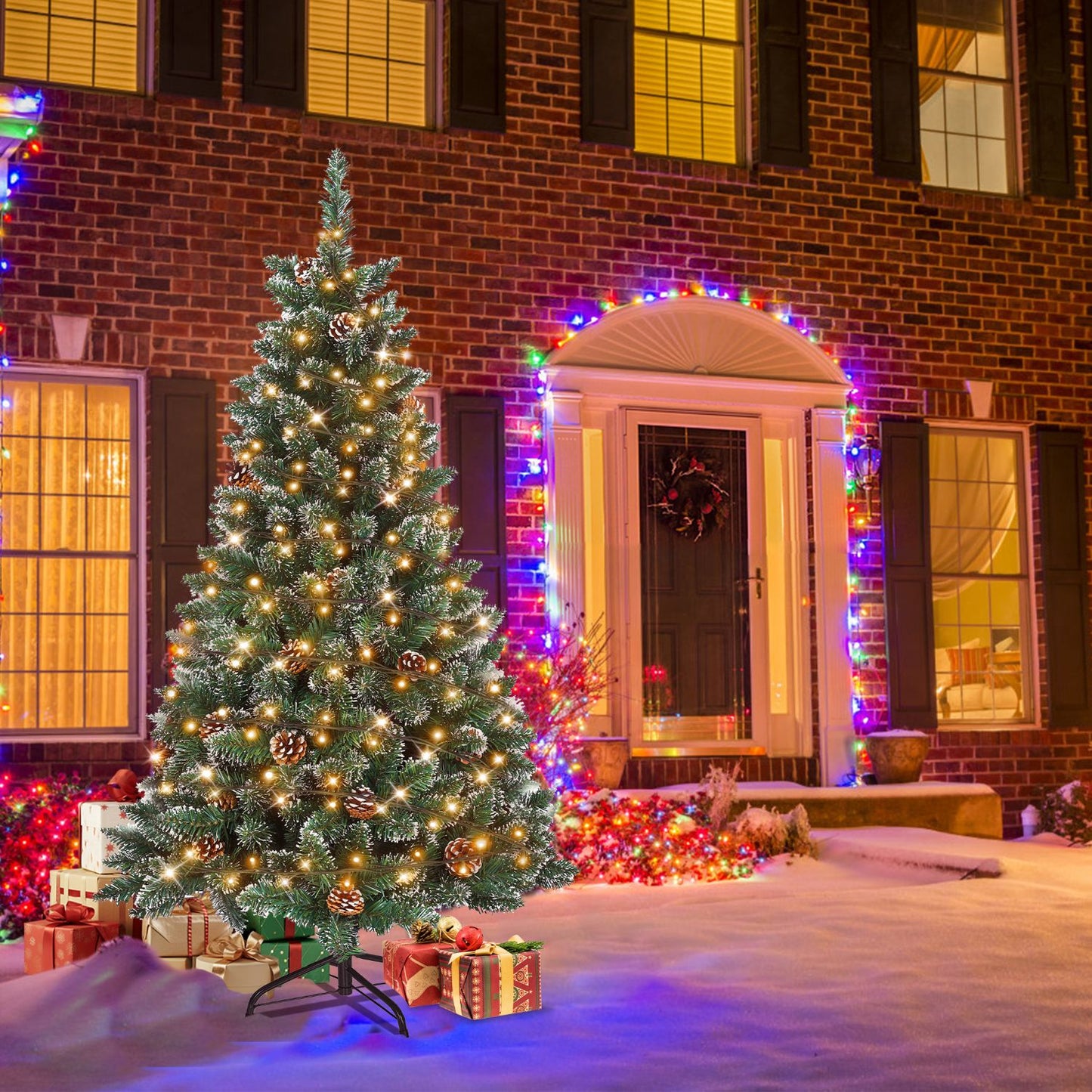 Künstlicher Weihnachtsbaum mit IP44-LEDs & Schneeeffekt – realistischer PVC-Baum mit Metallständer und Lichter🎄💡 120-240cm