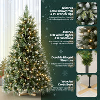 Verschneiter LED-Weihnachtsbaum 150–210 cm – künstliche Tanne mit Holzständer🎅🎄