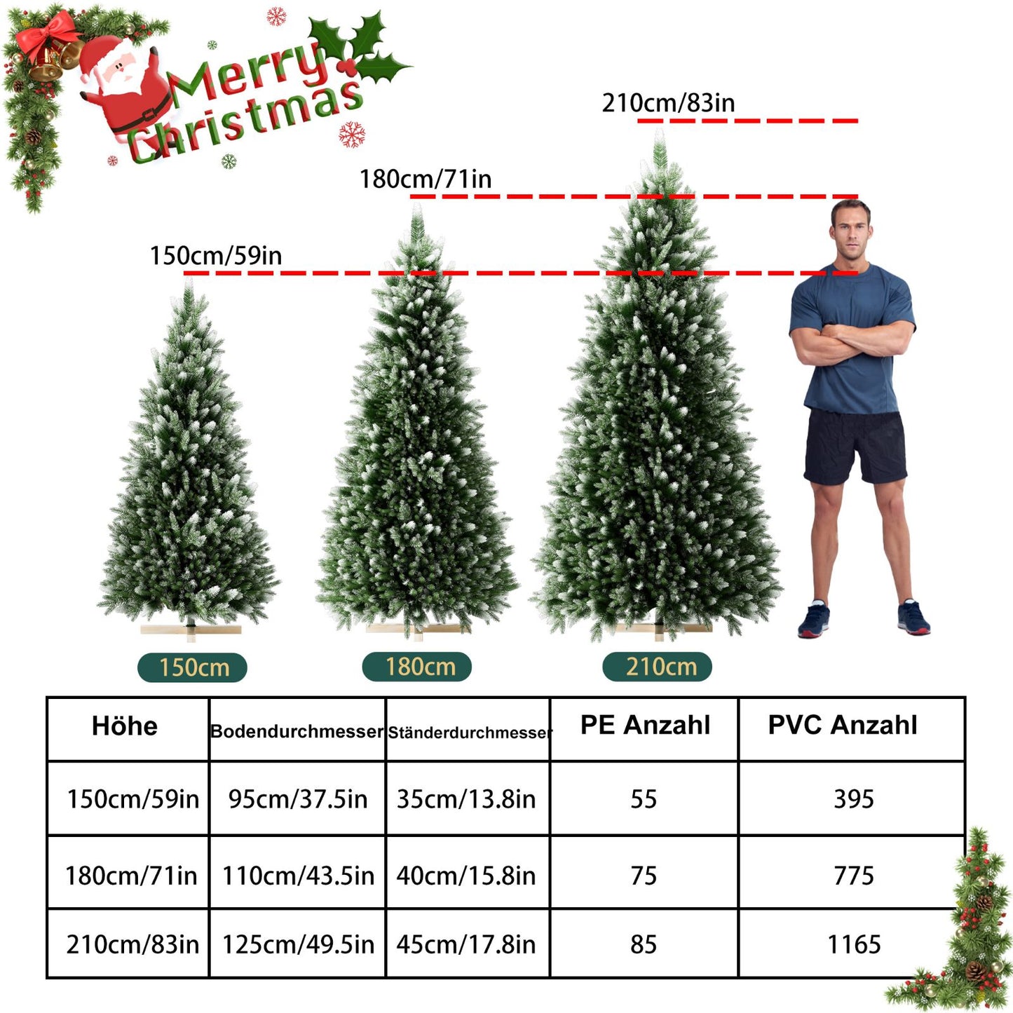 Künstlicher Deko-Baum mit Schnee & Kiefernzapfen – edler Weihnachtsbaum für festliche Stimmung 15/180/210cm