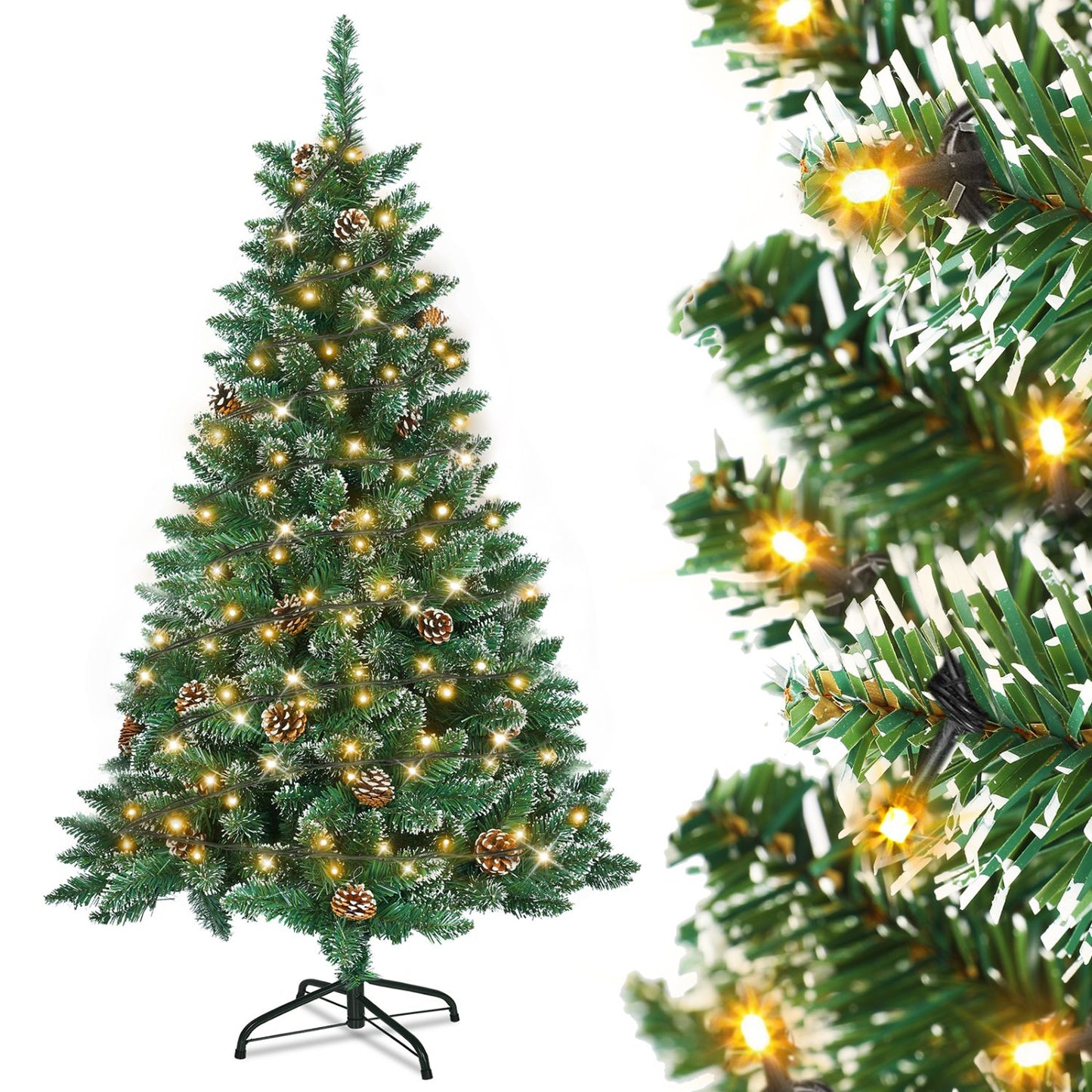 Künstlicher Weihnachtsbaum mit IP44-LEDs & Schneeeffekt – realistischer PVC-Baum mit Metallständer und Lichter🎄💡 120-240cm