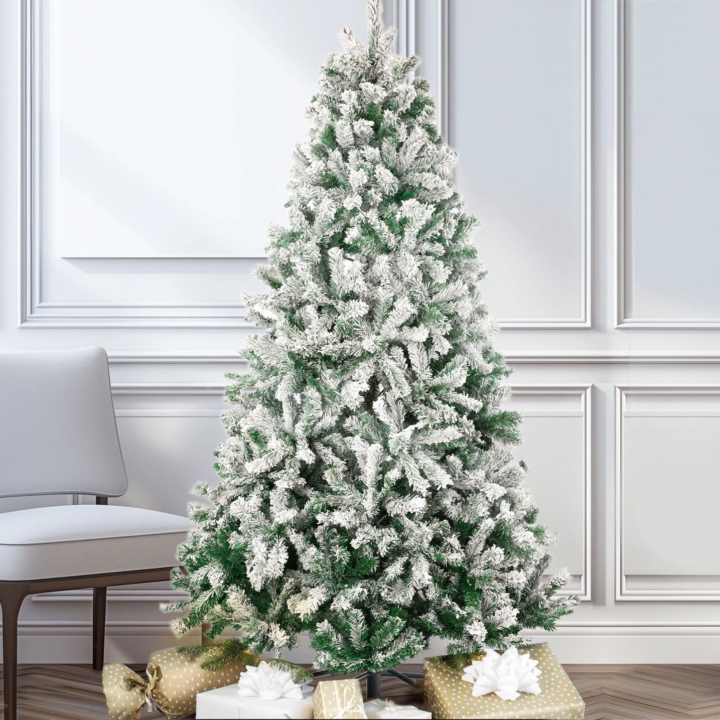 Weihnachtsbaum 180cm mit 1106 Zweigen, Schnee-Look und Metall Ständer für festen Stand