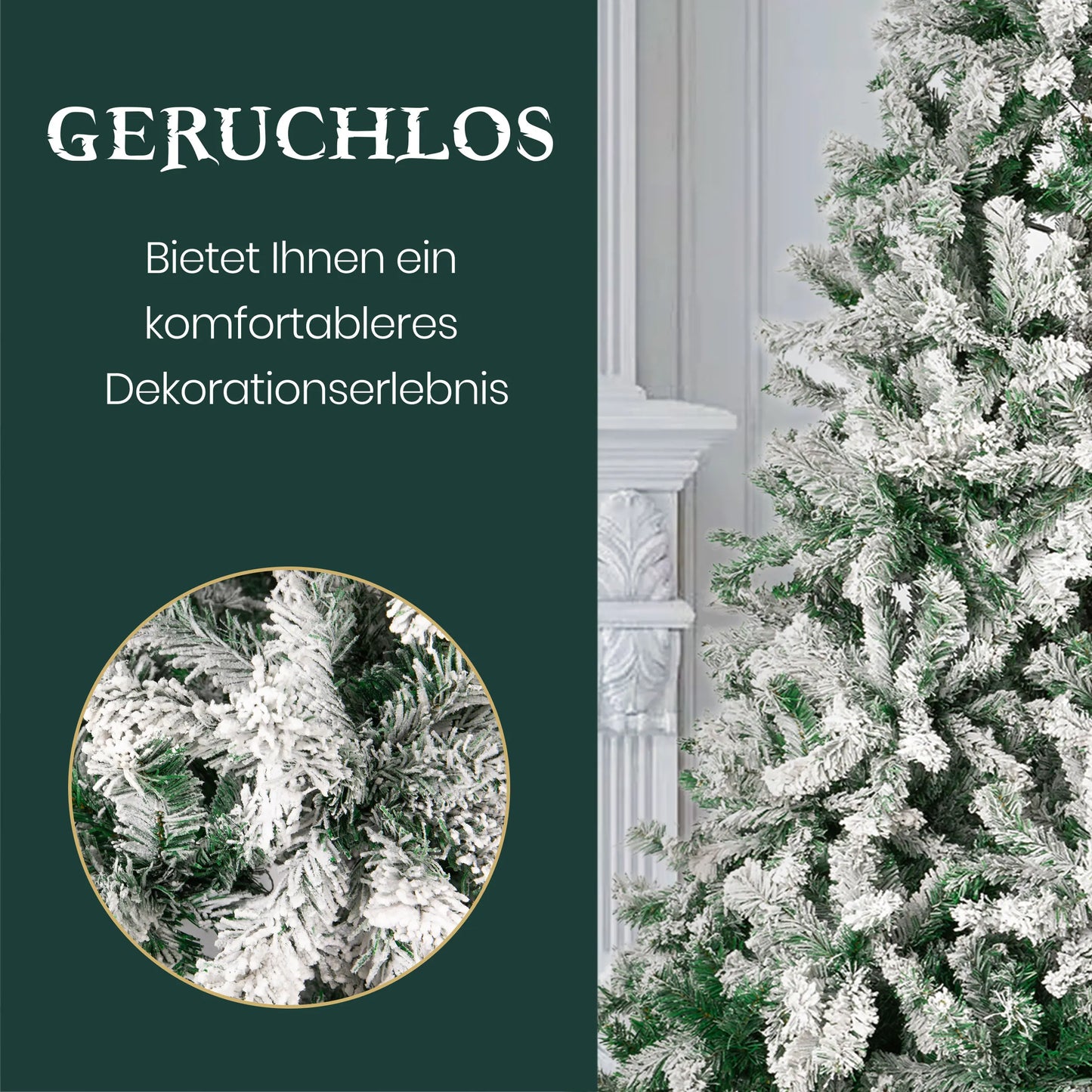 Weihnachtsbaum 180cm mit 1106 Zweigen, Schnee-Look und Metall Ständer für festen Stand