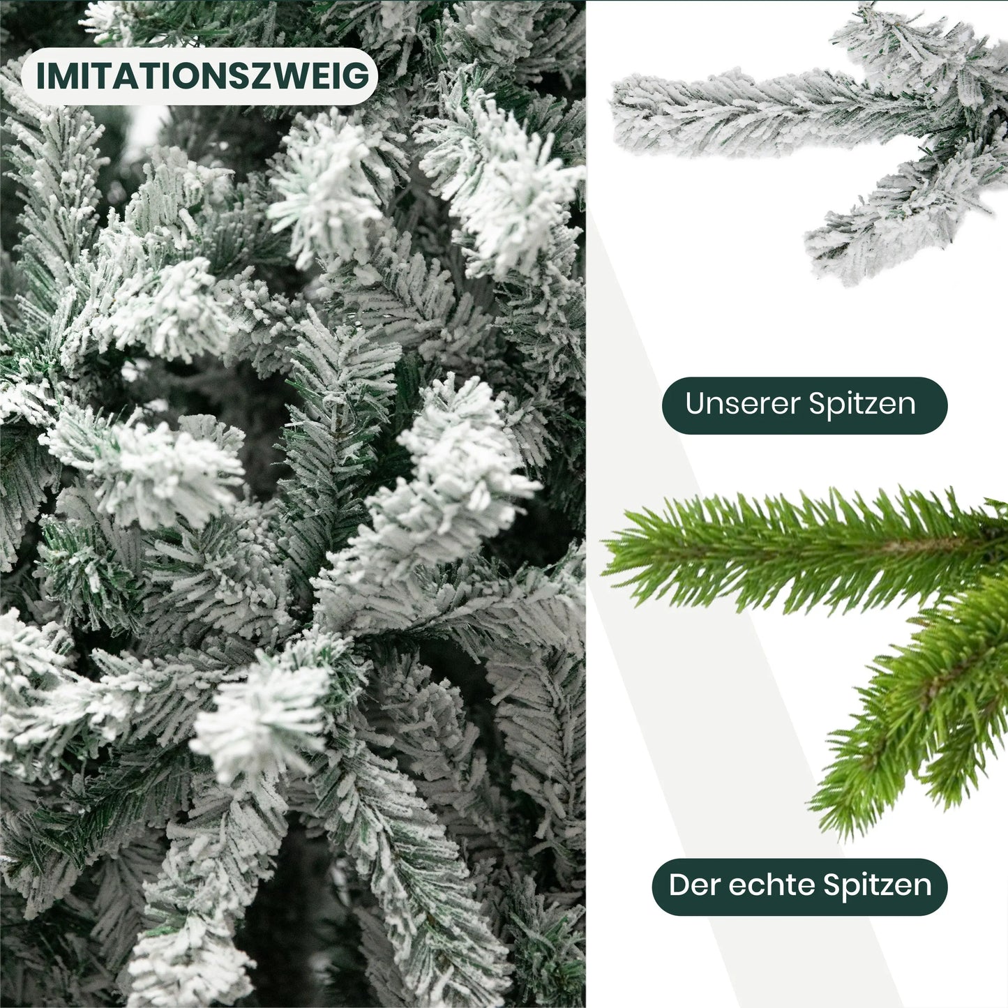 Weihnachtsbaum 180cm mit 1106 Zweigen, Schnee-Look und Metall Ständer für festen Stand