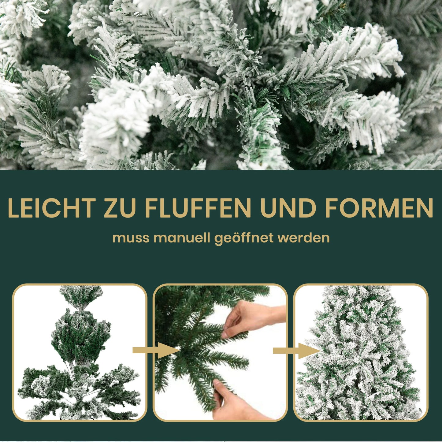 Weihnachtsbaum 180cm mit 1106 Zweigen, Schnee-Look und Metall Ständer für festen Stand
