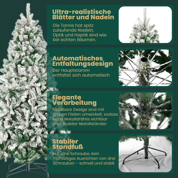 Weihnachtsbaum 180cm mit 1106 Zweigen, Schnee-Look und Metall Ständer für festen Stand