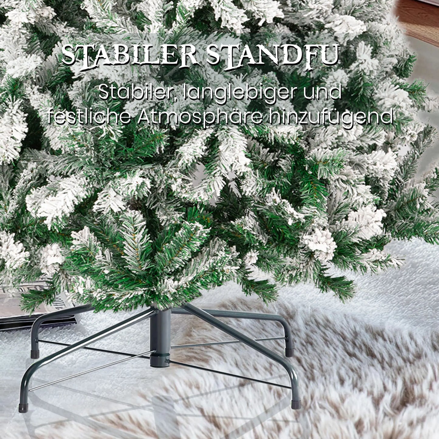 Weihnachtsbaum 180cm mit 1106 Zweigen, Schnee-Look und Metall Ständer für festen Stand