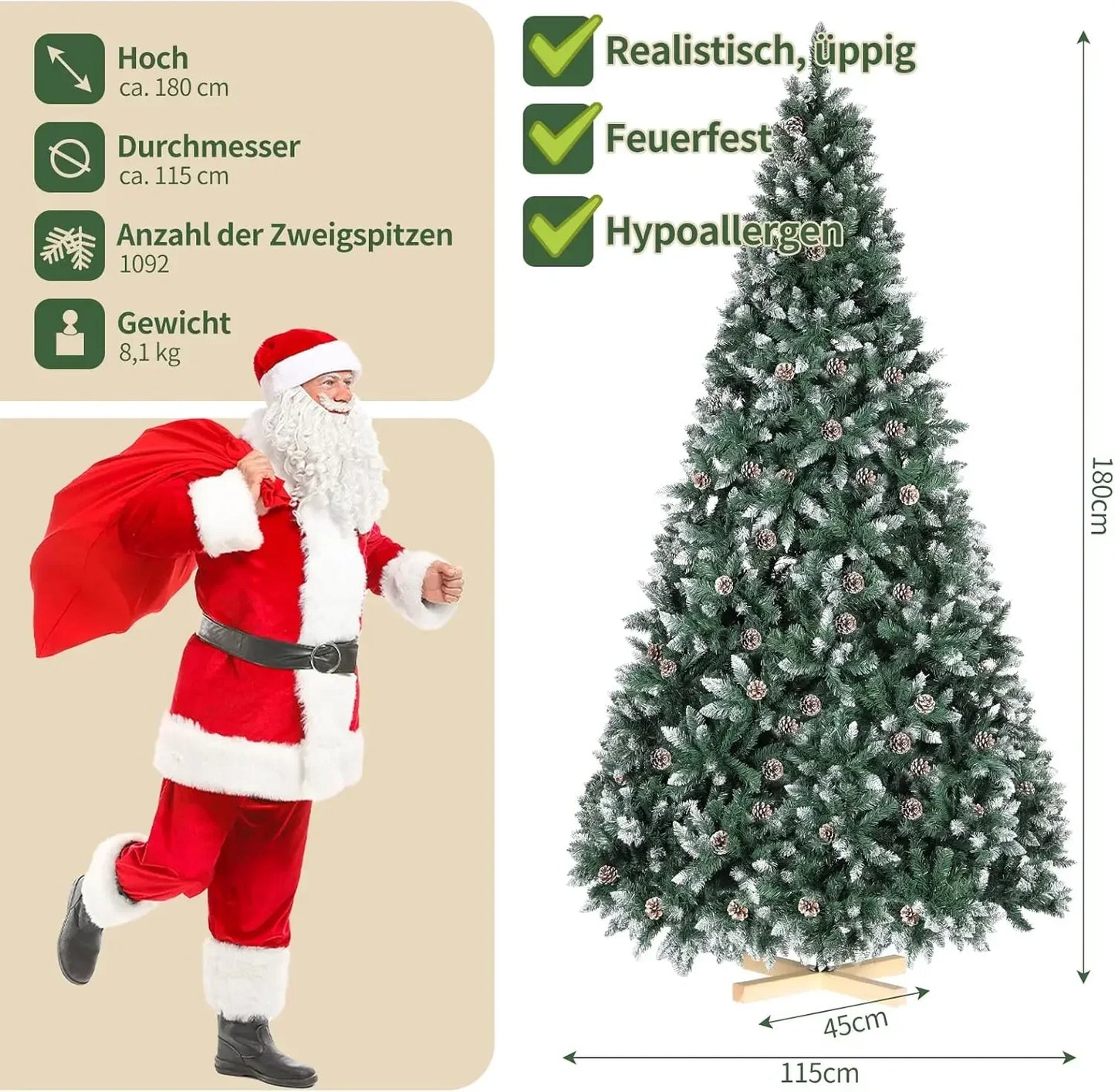 Weihnachtsbaum in 5 Größen 🎄 Wähle 150–270 cm – perfekte Dekoration für jedes Zuhause in realistischer Optik!