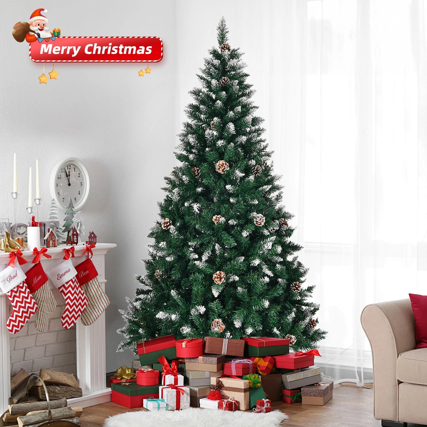 Weihnachtsbaum 150 cm 🎄 Realistischer Look mit 420 PVC-Zweigen & Schnee-Style – perfekte festliche Deko für Zuhause!