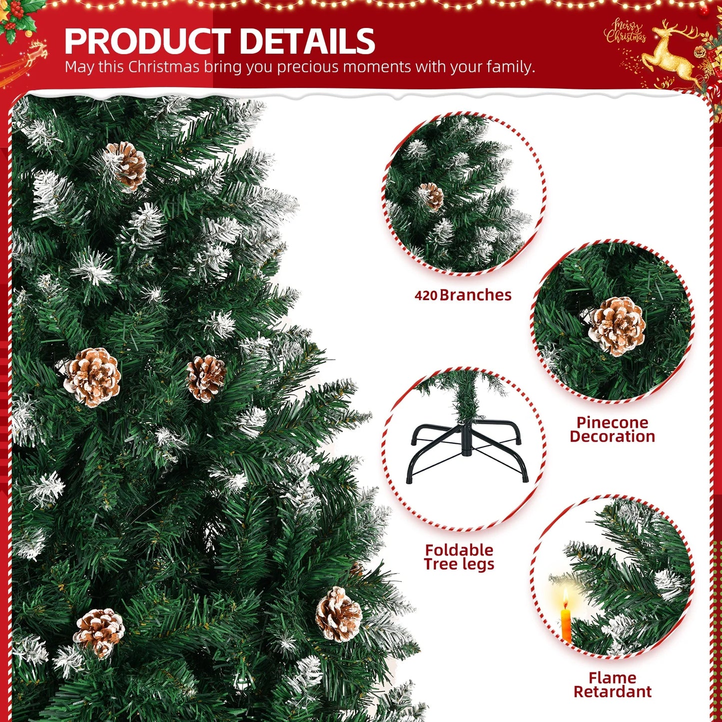 Weihnachtsbaum 150 cm 🎄 Realistischer Look mit 420 PVC-Zweigen & Schnee-Style – perfekte festliche Deko für Zuhause!