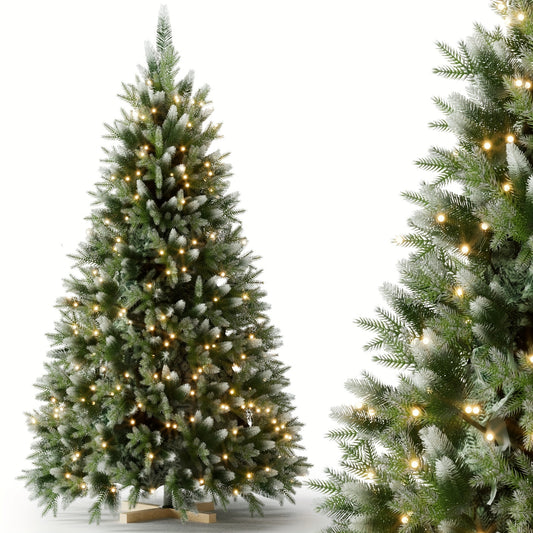 Verschneiter LED-Weihnachtsbaum 150–210 cm – künstliche Tanne mit Holzständer🎅🎄
