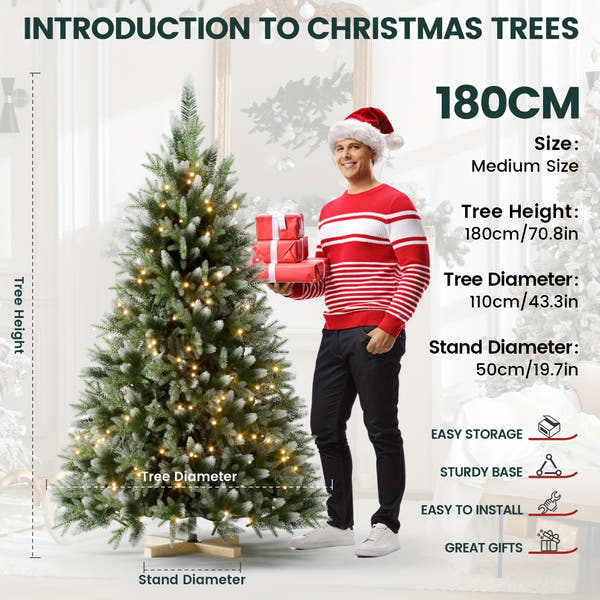 Verschneiter LED-Weihnachtsbaum 150–210 cm – künstliche Tanne mit Holzständer🎅🎄
